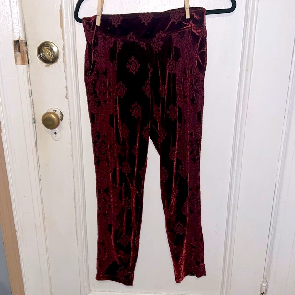 Free People jogger pants red paisley burnout velvet boho chic